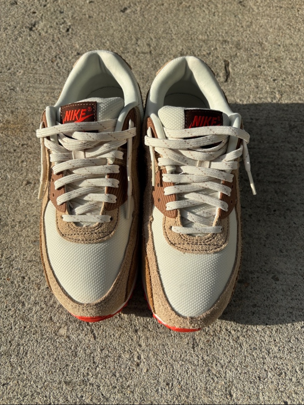 Nike Women’s Air Max 90 AMD Sneakers in Cream, Brown and Orange Accent